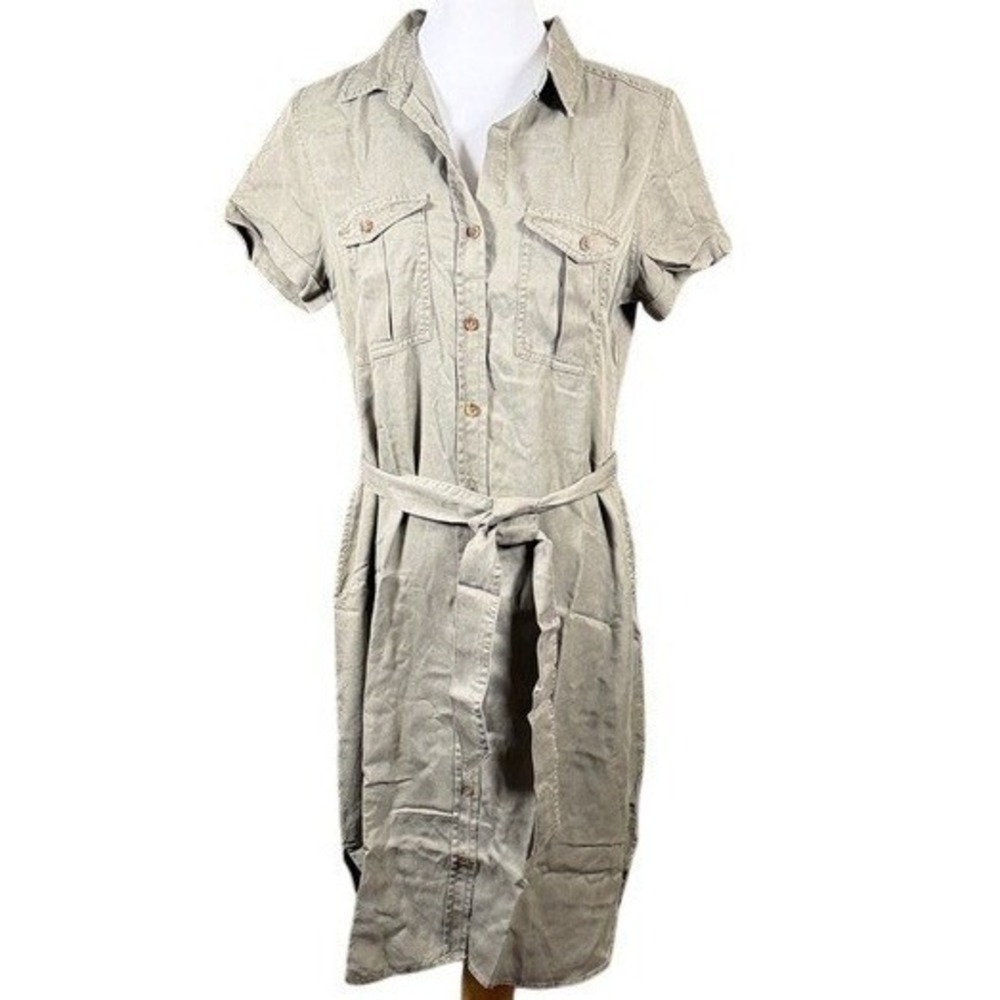 Teddi Rose Womens Olive Green Tencel Lyocell Utility Shirt Dress Small NWT